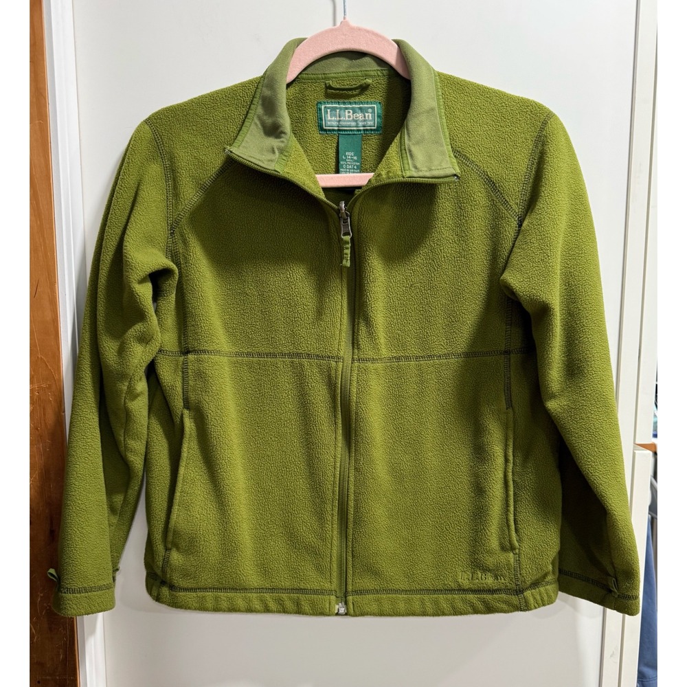 Vintage LL Bean Kids Full Zip Fleece Jacket Green Size L 14-16 Trail Model